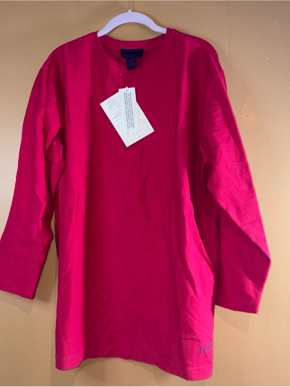 HC800. D&CO. Red 100% cotton knit tunic round neck Long sleeve-Size Large